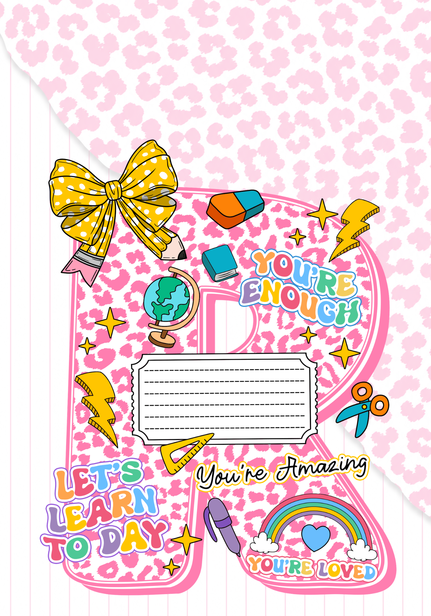Pink Letter Composition Notebook Sticker Cover